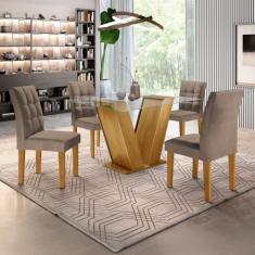 Conjunto Sala de Jantar Mesa Classic Tampo de Vidro 4 Cadeiras Vitória
