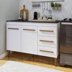 Balcão de Cozinha com Tampo 2 Portas 3 Gavetas Atenas - Kaiki Móveis