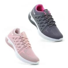 Kit 2 Tênis Esportivo Feminino Cadarço Academia Fitness-Feminino