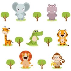 Adesivo De Parede Zoo Animais Safari Kit 18 Adesivos - Quartinhos