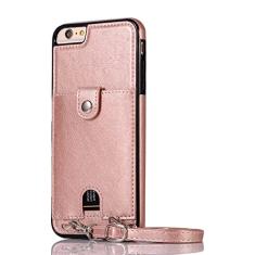 Capa de telefone de couro PU para iPhone SE 2020 11 12 Pro Max X Xs Max XR 8 7 6 6S Capa de cartão carteira para Samsung S20 S10 Capa com alça, ouro rosa, para iphone 12 12 Pro