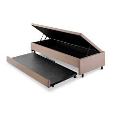 Bicama com Baú Viúva 120x203 Cm em Suede Bege