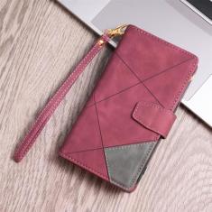 Capa carteira com zíper para iphone 15 pro max 14 13 12 11 pro max 15 plus 13 pro alça de mão couro compartimentos para cartão capa flip, vermelha, para iphone 15