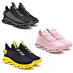 Kit 3 Tênis Trança Rosa, Black e Amarelo 34