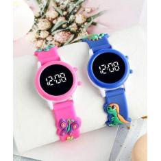 Relógio Infantil Digital Led Redondo pulseira silicone Desenho animado