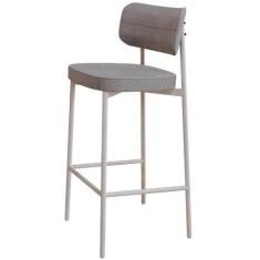 Banqueta Alta Bar Cozinha Sala De Jantar Aço Branco Kaira C01 Linho Ci