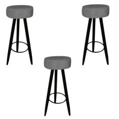 Kit 03 Banqueta Alta Flora Pés Palito em Madeira Preto  Bar Bistrô Coz