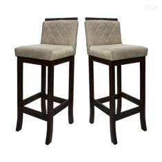 Kit 2 Banquetas Alta em Madeira Maciça Nice Matelassê Suede Bege CCS -