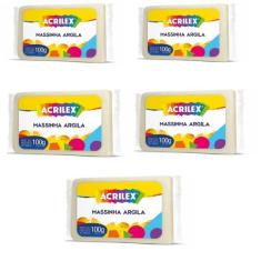  Massinha Argila Acrilex 100gr Cor Natural com 5 Unidades 