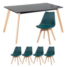 Mesa de jantar retangular 80 x 140 cm + 4 cadeiras estofadas Leda - Lo