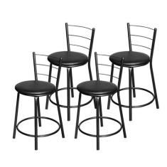 Jogo 4 Banqueta Baixa Para Cozinha Epoxi Craqueada Assento Estofado - 