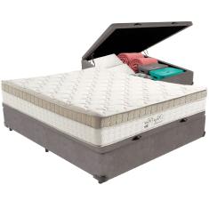 Cama Box Baú e Colchão King Best Bege Molas Ensacadas Casal Anjos