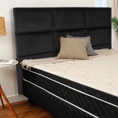 Cabeceira Estofada Para Cama Box Casal 127x142 Veludo Preto At. Home