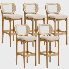 Kit 05 Banquetas Altas Para Cozinha Bancada Sala Tela Betta Fixa L02 Suede Bege - Lyam