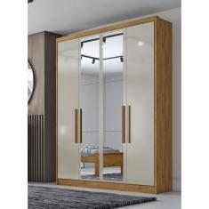 Guarda Roupa Solteiro com Espelho 4 Portas 3 Gavetas - Sevilha-Cumaru/Fendi - Móveis Novo Horizonte
