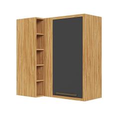 Armário Aéreo de Cozinha Canto Reto com 1 Porta e Mini Adega 100% Mdf Vicenza Espresso Móveis Amêndoa/Cinza