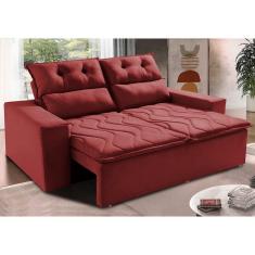 Sofá Retrátil E Reclinável 1,50m Cama Inbox Smal Com Bordado Pantográfico Suede Vermelho