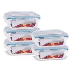 Conjunto 5 Potes Vidro Hermético Marmita Mantimentos 370ml - Ecos