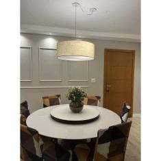 Lustre Pendente Cilíndrico Com Desvio Md-4266 Cúpula em Tecido 60x21cm Rustico Bege - Bivolt