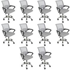 Kit 10 Cadeiras para Escritorio Diretor Tela Mesh Tok 3310 Cinza
