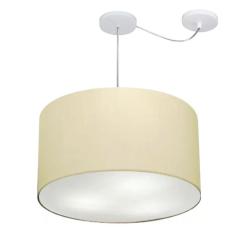 Lustre Pendente Cilíndrico Com Desvio Md-4235 Cúpula Em Tecido 45x30cm Algodão Crú - Bivolt