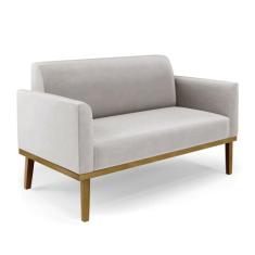 Sofá Namoradeira Base de Madeira Fixa Castanho Marisa Veludo Cinza - D