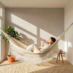 Rede de Dormir Casal Ostra Bege ( Algodão Cru ) - REDESDEDORMIR