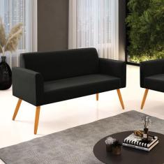 Sofá Namoradeira Pés Palito Castanho Marisa Suede - DRossi, Preto