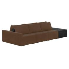 Sofá Ilha 3 Lugares Living 342cm Modulado Sala Lary Veludo/PU Pto K01 