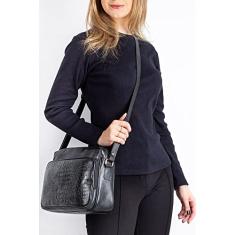 Bolsa feminina tiracolo de couro croco Anita - Preto