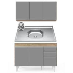 Armário Aéreo Virgínia E Balcão Com Pia 120cm Michigan Castanho/cinza - Lumil