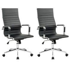 Kit 2 Cadeiras Manhattan Presidente C- Estrutura Em Aço Cromado Fratini Preto