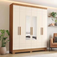 Guarda-roupa 6 Portas 3 Gavetas com Espelho Arthur Marrom/Off White