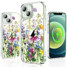 YNSZAS Capa para iPhone 12, compatível com MagSafe, capa de telefone fofa com flores coloridas exclusivas, policarbonato rígido + TPU à prova de choque, capa protetora floral retrô feminina para Apple