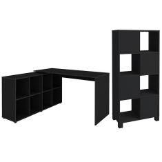 Mesa Escrivaninha Em L Eron E Estante Livreiro Maly A06 Preto - Mpozenato