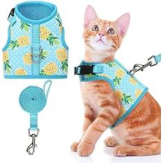 BINGPET Arnês para gatos com coleira à prova de fuga – Coleira de malha moderna para passear com cães, ajustável para gatinhos, filhotes, pequenos animais