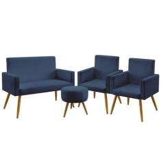 Kit Poltrona Namoradeira e 2 Poltronas Decorativas Estofada Nina Puff 