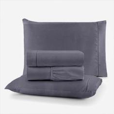 Jogo de Cama Queen 400 Fios 4 Peças Toque Macio - Charme do Lar, Cinza