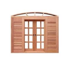 Janela Veneziana Quadriculada Arco 6 Folhas em Madeira Maciça Cedro Ar