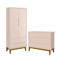 Jogo de Quarto Infantil Classic Guarda Roupa 2 Portas e Cômoda 6 Gavet