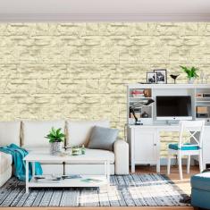 Papel De Parede Pedra Tijolos Filete Claro Adesivo Sala