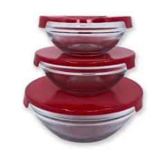 Conjunto 3 Potes de Vidro Hermeticos Com Tampa - Vermelho