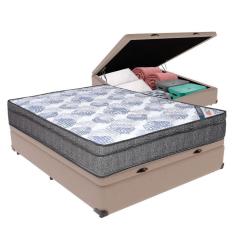 Cama Box Casal Baú Bege Colchão Ortobom Molas Ensacadas Pillow Bege