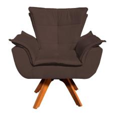 Poltrona Giratória Opala Suede Marrom Base Madeira