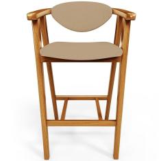 Banqueta Alta Para Cozinha Bancada Bar Sala De Jantar Fixa Cecília L02 Linho Bege Escuro