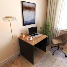 Escrivaninha Mesa Escritório 90cmx70cm 90cm Preto E Carvalho Mel - Bra