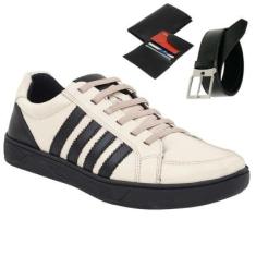 Tenis Masculino Esporte Fino Leve Conforto  de Amarrar + Cinto + Carteira-Masculino