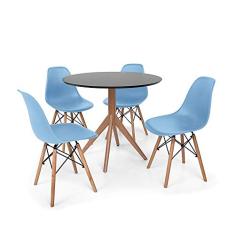 Conjunto Mesa de Jantar Maitê 80cm Preta com 4 Cadeiras Charles Eames - Azul Claro