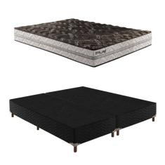 Box Queen Íris 42x158x198cm com Colchão Queen Unique D33 Plus Duoface 18x158x198cm Preto Elegancy