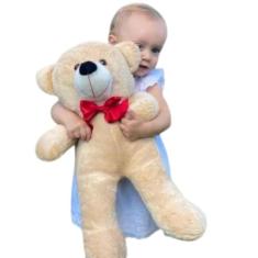 Urso De Pelúcia Teddy Grande Com Laço 50cm - (Doce de Leite)